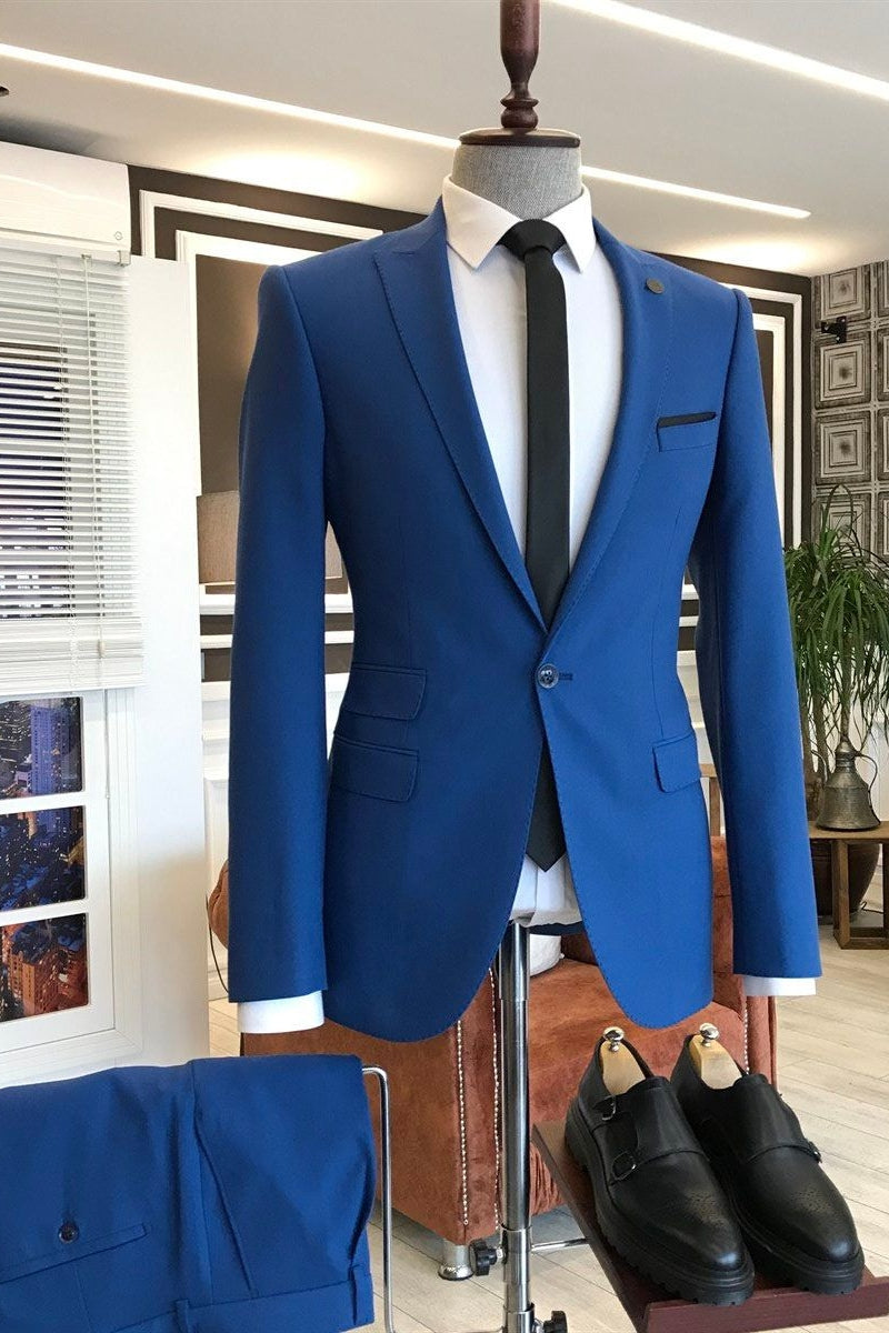 Best Fitted Dark Blue Peaked Lapel One Button Men Suits Secondary image