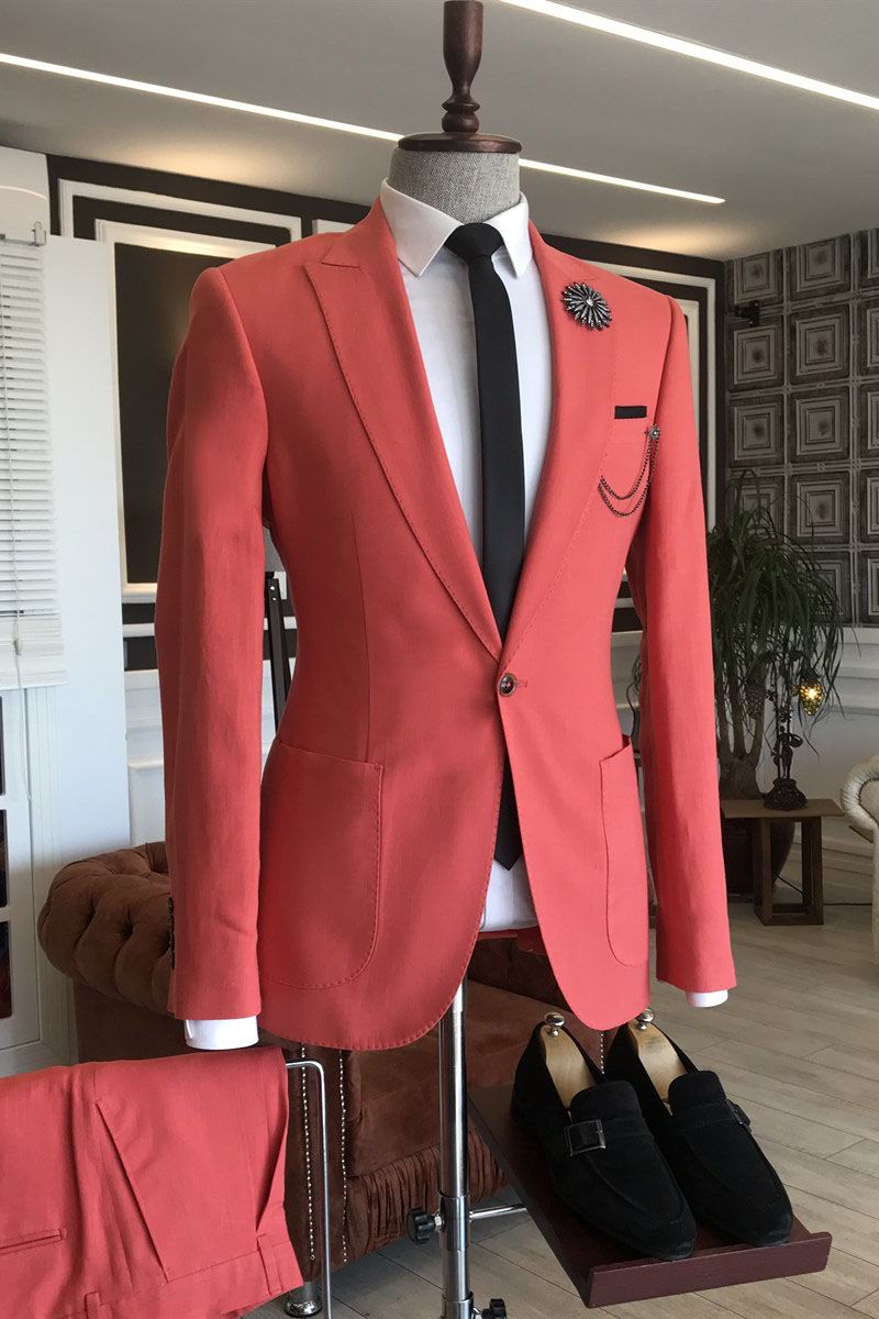 Coral Orange Peaked Lapel One Button Men Suits Main image
