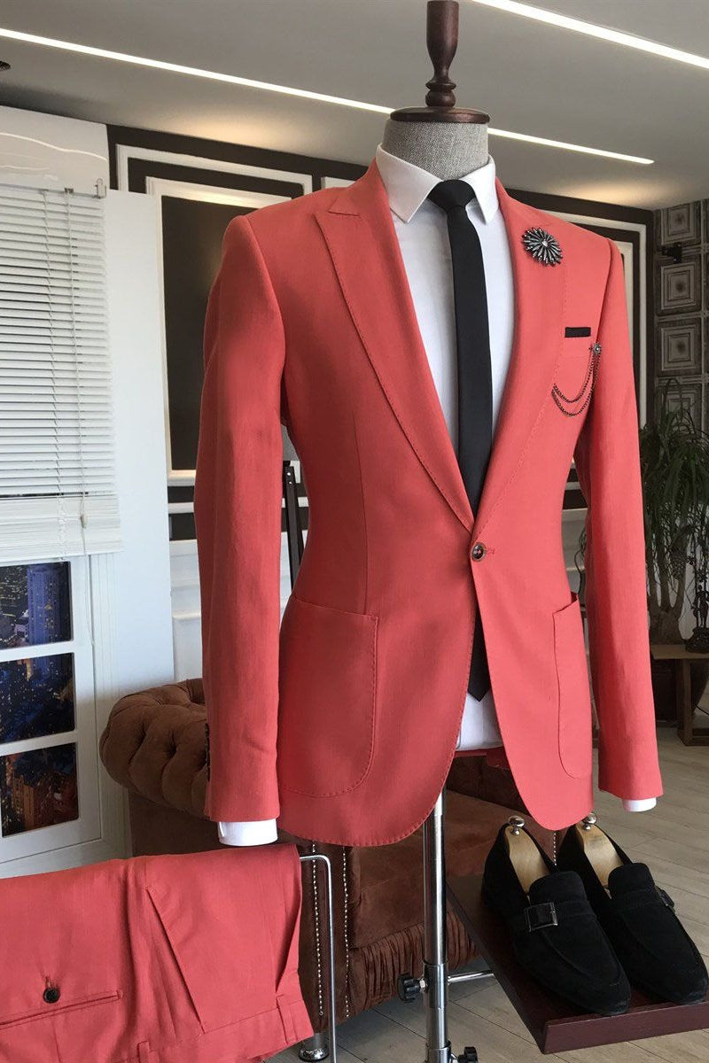Coral Orange Peaked Lapel One Button Men Suits Secondary image