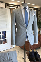 Fashion Gray Peaked Lapel One Button Slim Fit Men Suits