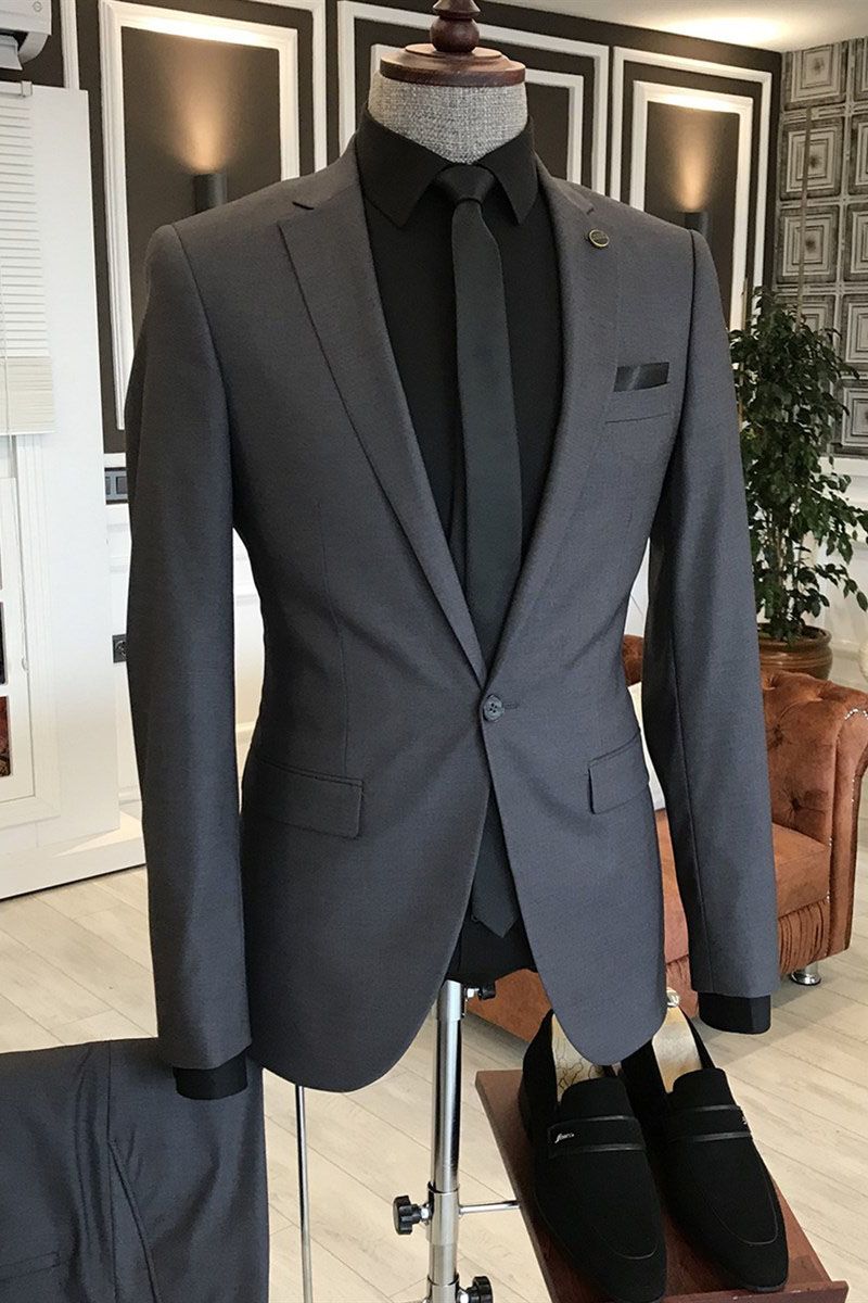 One Button Dark Gray Notched Lapel Close Fitting Men Suits Main image