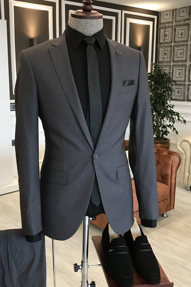 One Button Dark Gray Notched Lapel Close Fitting Men Suits Secondary image