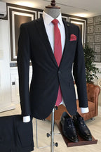 Classic One Button Dark Navy Notched Lapel Men Suits