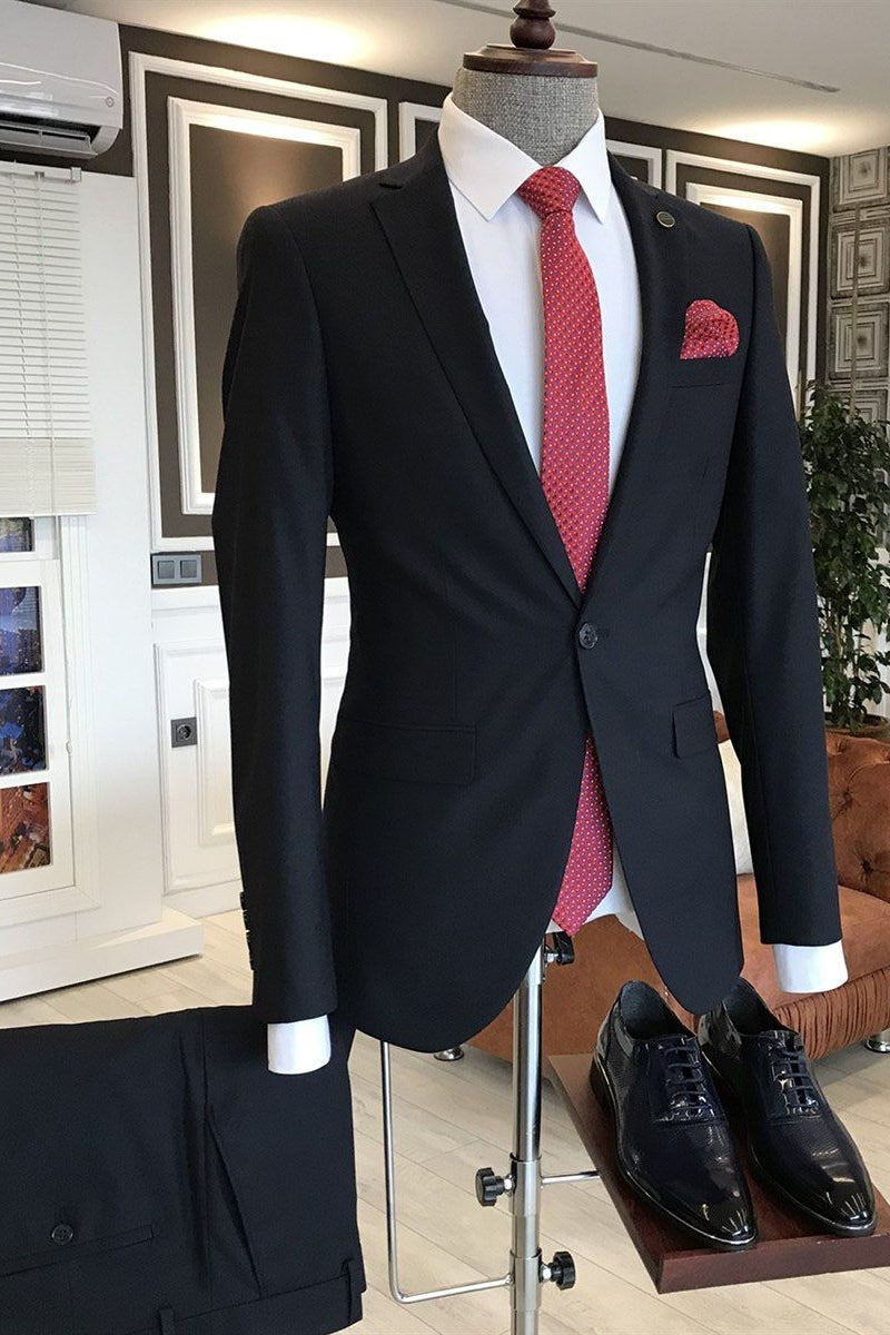Classic One Button Dark Navy Notched Lapel Men Suits