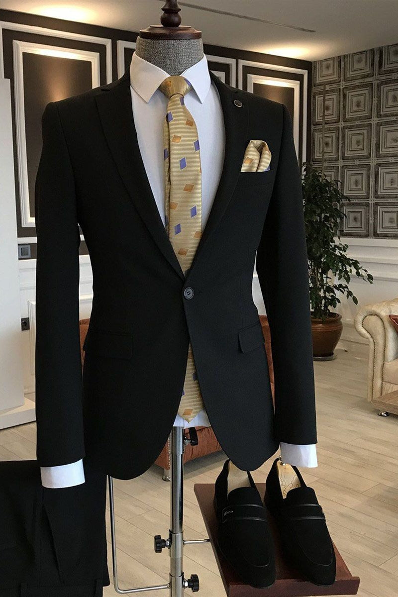 Slim Fit One Button Black Notched Lapel Bespoke Men Suits Secondary image