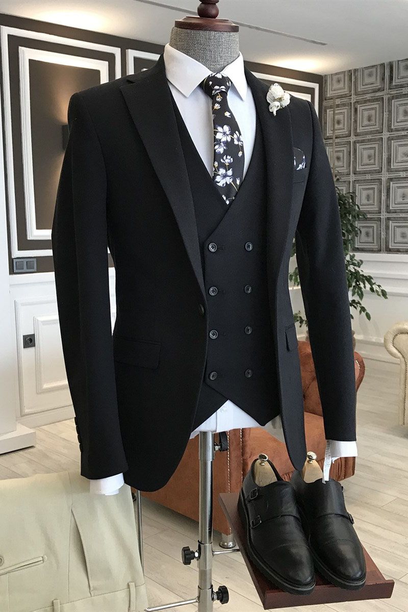 New Arrival Black Notched Lapel Men Suits With Waistcoat Main image