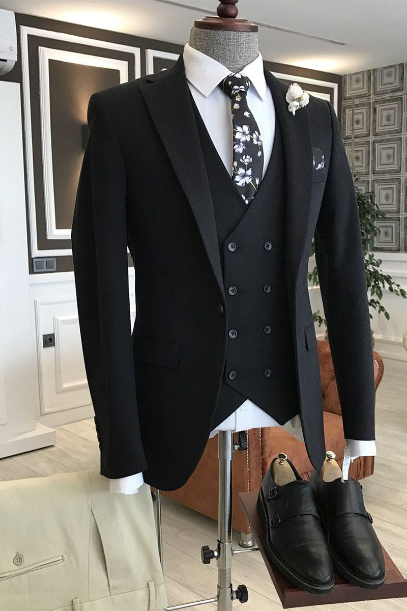 New Arrival Black Notched Lapel Men Suits With Waistcoat Secondary image