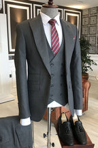 Formal Gray Peaked Lapel Men Suits With Waistcoat