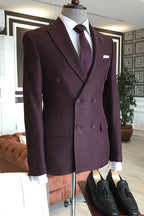 Trendy Dark Purple Peaked Lapel Double Breasted Men Suits