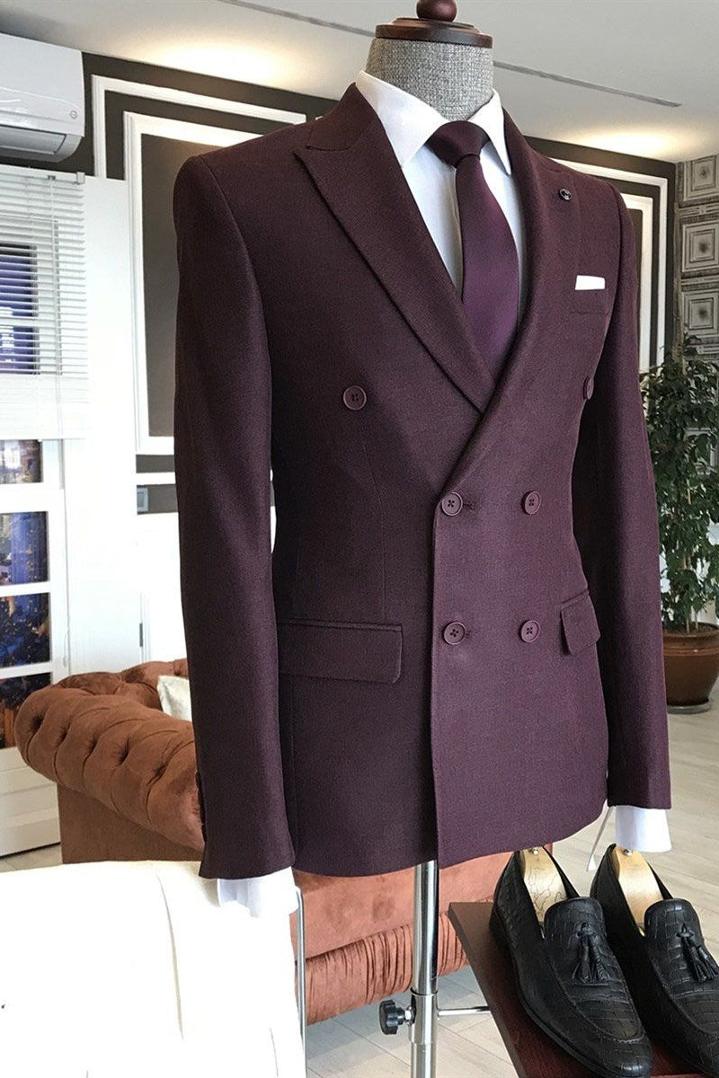 Trendy Dark Purple Peaked Lapel Double Breasted Men Suits Secondary image