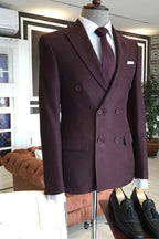 Trendy Dark Purple Peaked Lapel Double Breasted Men Suits