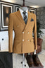 Fashion Mustard Yellow Peaked Lapel Double Breasted Men Suits