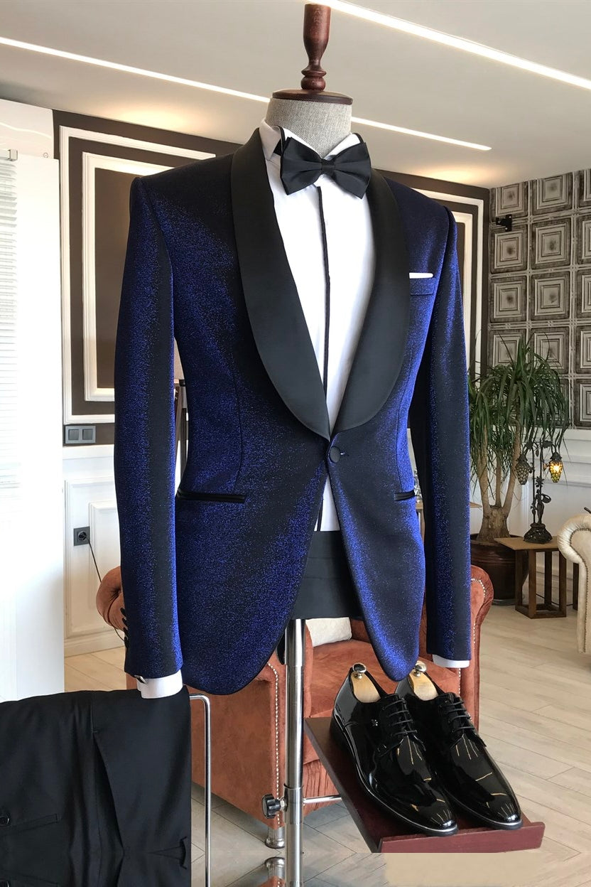 Sparkle Navy Shawl Lapel Trendy Suits For Men Main image