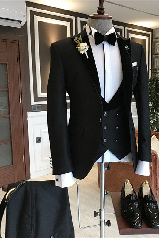 Classic 3 Piece Black Peaked Lapel Gentle Men Suits Main image