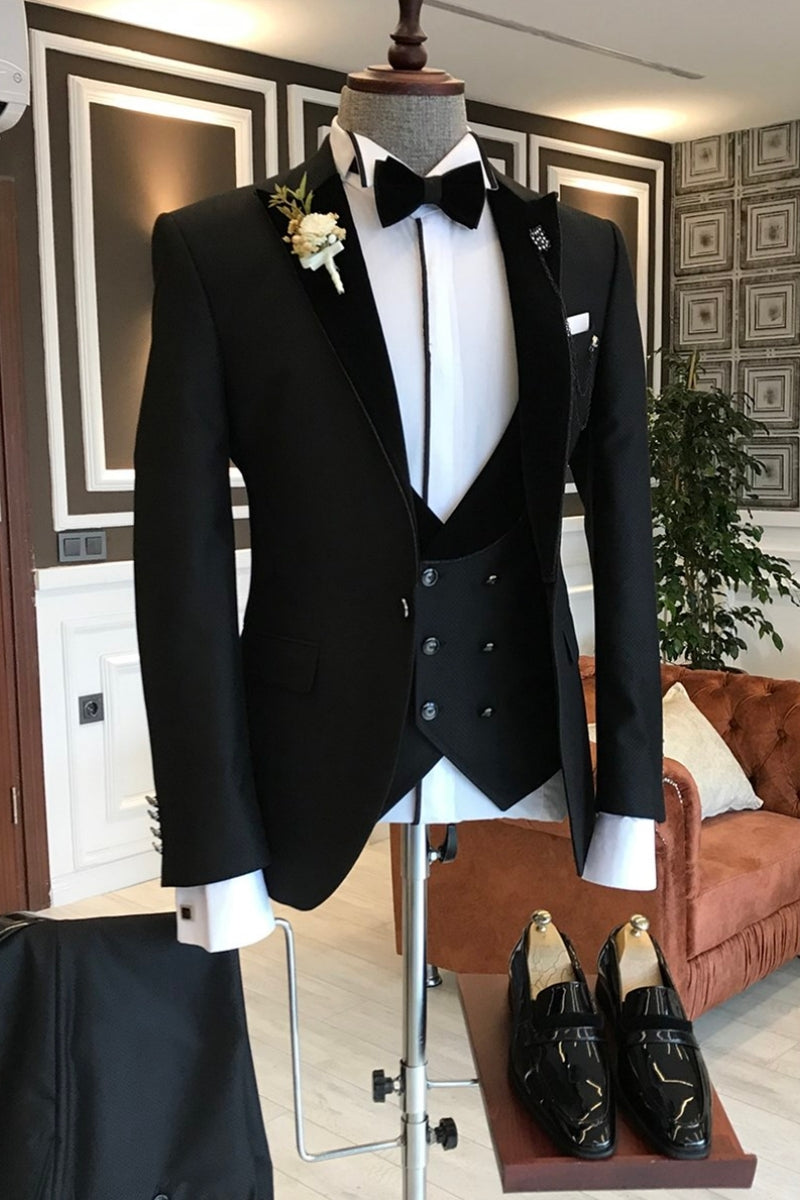 Classic 3 Piece Black Peaked Lapel Gentle Men Suits Secondary image