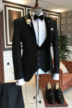 Classic 3 Piece Black Peaked Lapel Gentle Men Suits