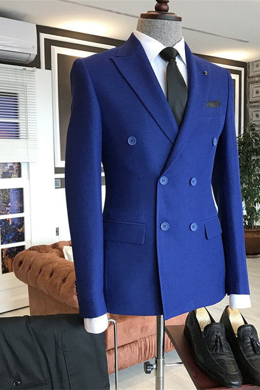 Latest Royal Blue Peaked Lapel Double Breasted Men Suits Main image