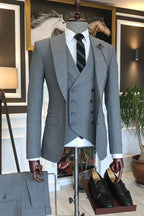 Bespoke Gray Peaked Lapel 3 Piece Fashion Men Suits