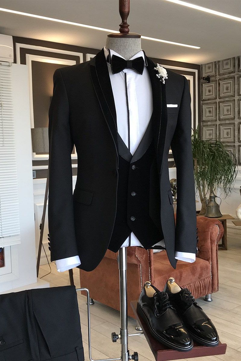 Newest Black Shawl Lapel Men Suits With Waistcoat Main image