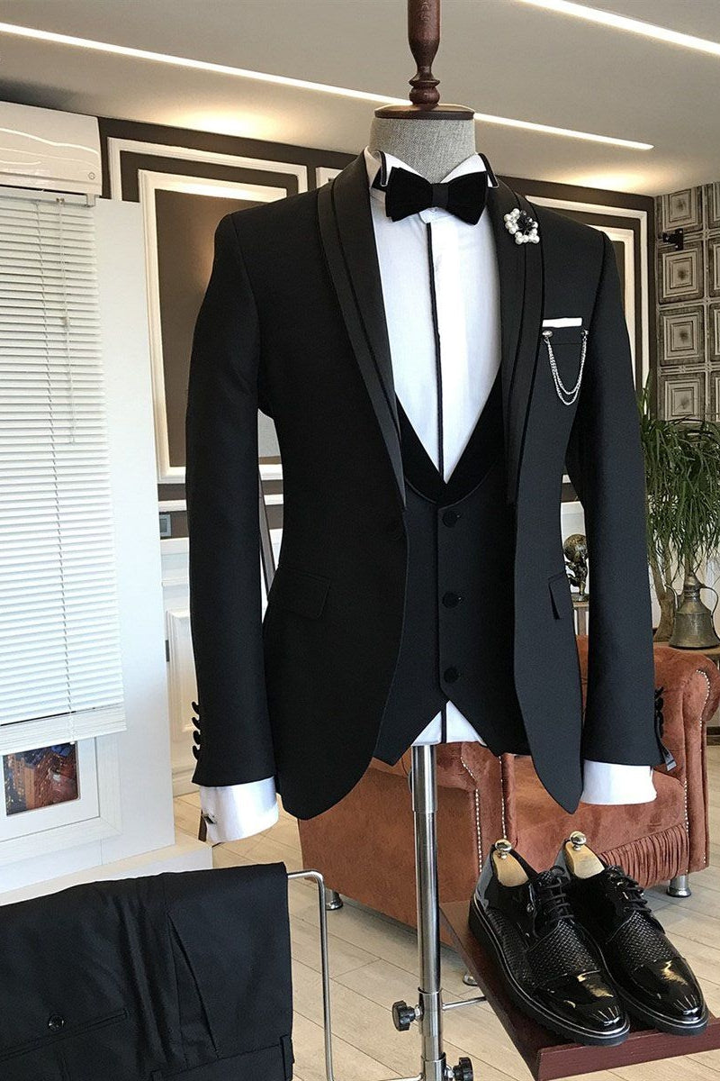 Classic Black Shawl Lapel Chic Men Suits With Waistcoat Secondary image