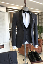 Charming Charcoal Gray Shawl Lapel 3 piece Men Suits