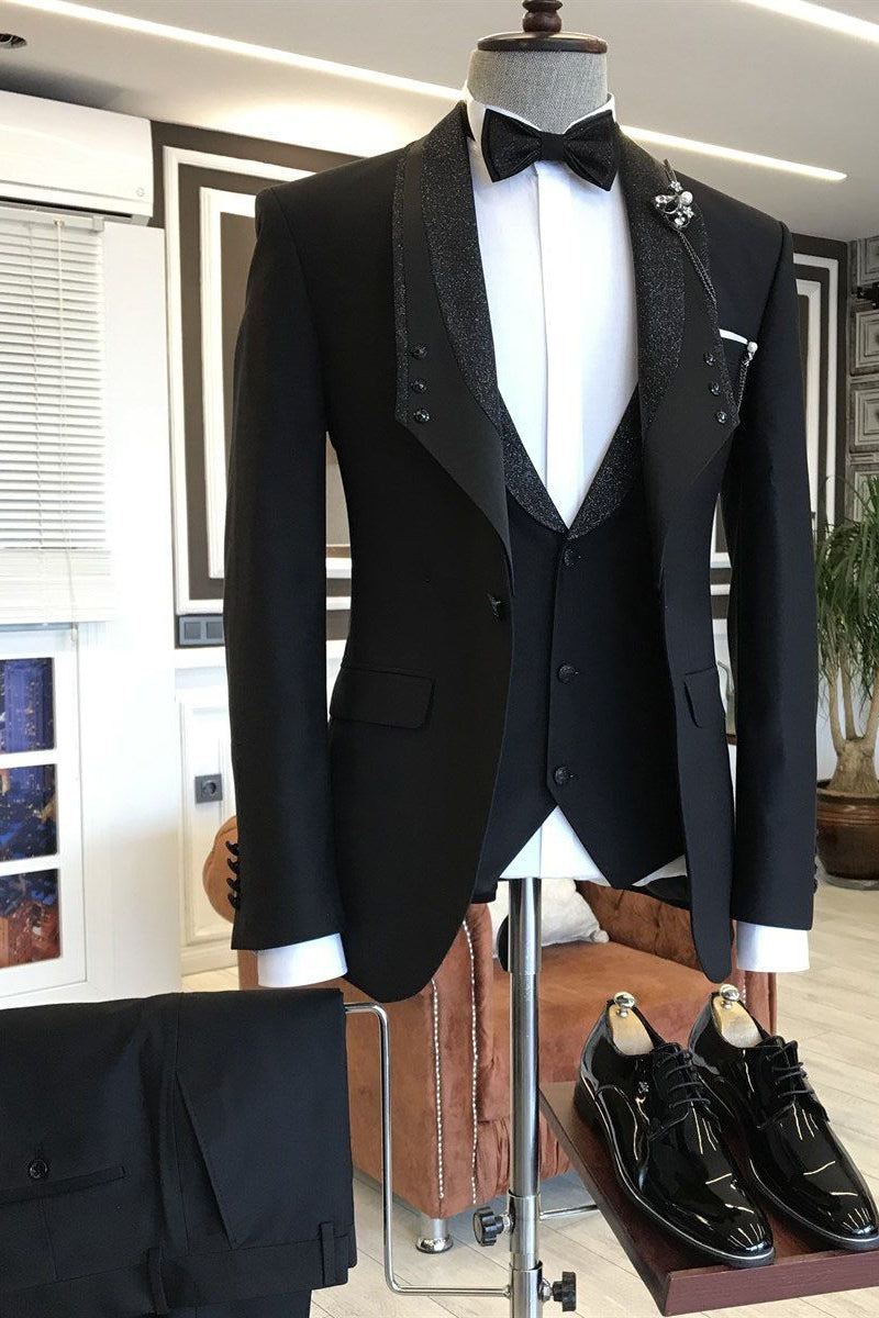 Slim Fit Black One Button Shawl Lapel 3 piece Men Suits Secondary image