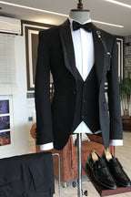 Handsome Black One Button Shawl Lapel 3 piece Men Suits