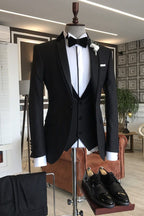 Popular Black 3 piece Notched Lapel Formal Men Suits