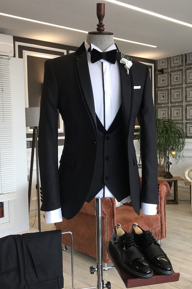 Popular Black 3 piece Notched Lapel Formal Men Suits