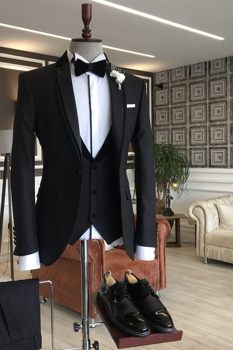 Popular Black 3 piece Notched Lapel Formal Men Suits