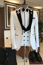 Classy White One Button Black Peaked Lapel 3 piece Men Suits