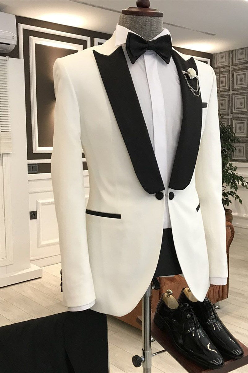 Classic White One Button Black Peaked Lapel Men Suits Secondary image