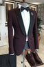 Chic Burgundy One Button Black Peaked Lapel Men Suits