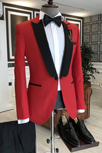 Popular Red One Button Black Peaked Lapel Men Suits