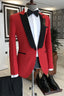 Popular Red One Button Black Peaked Lapel Men Suits