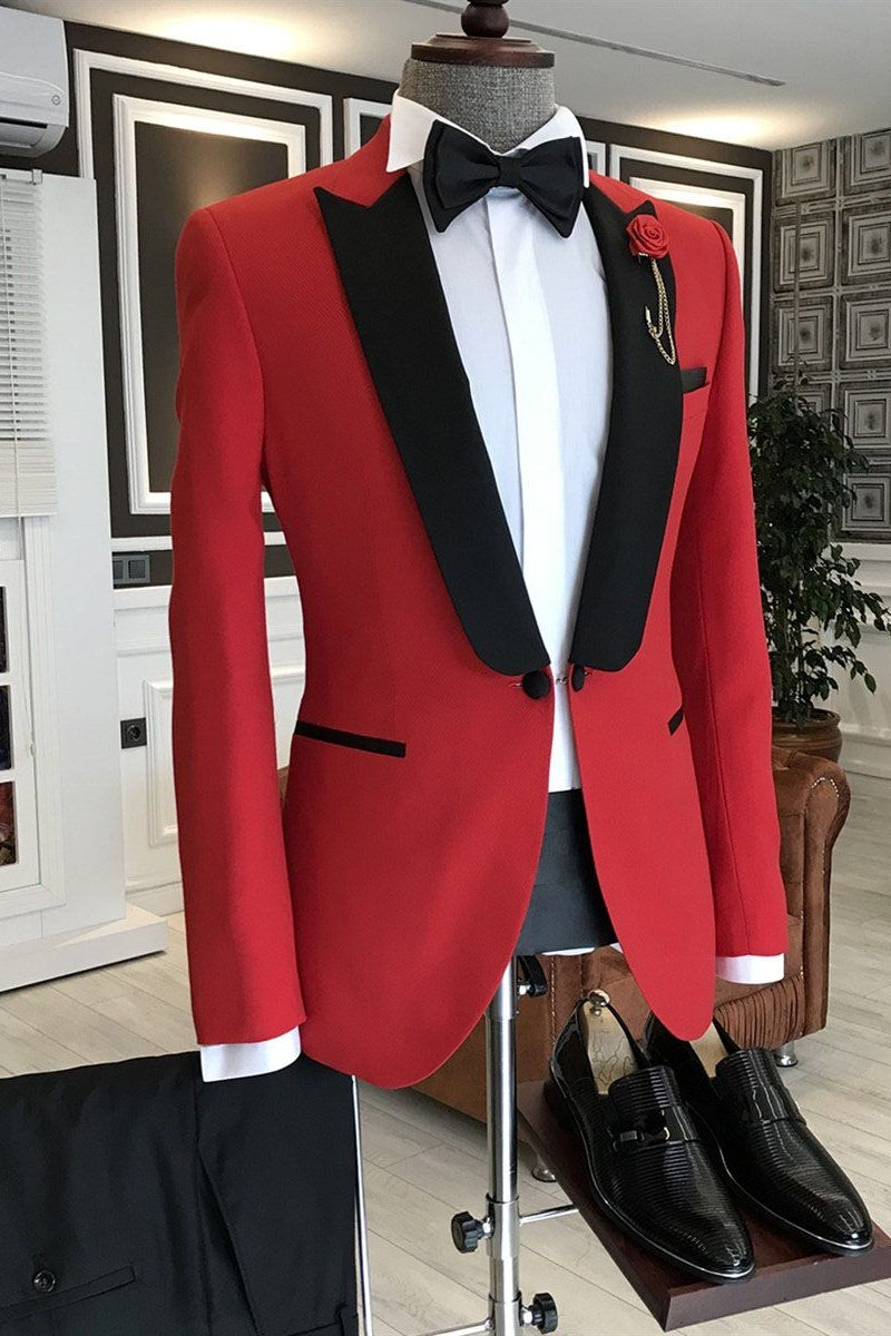 Popular Red One Button Black Peaked Lapel Men Suits Secondary image