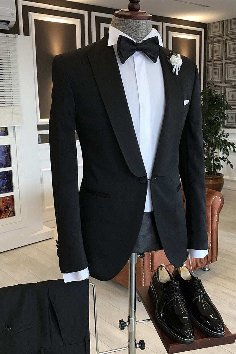 Simple Black One Button Peaked Lapel Formal Men Suits Secondary image