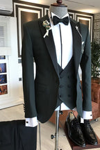 Best Fitted Dark Green 3 Piece Black Peaked Lapel Men Suits