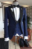 Dark Blue Peaked Lapel Men Suits With Double Breasted Waistcoat