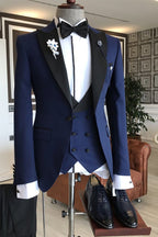 Dark Blue Peaked Lapel Men Suits With Double Breasted Waistcoat