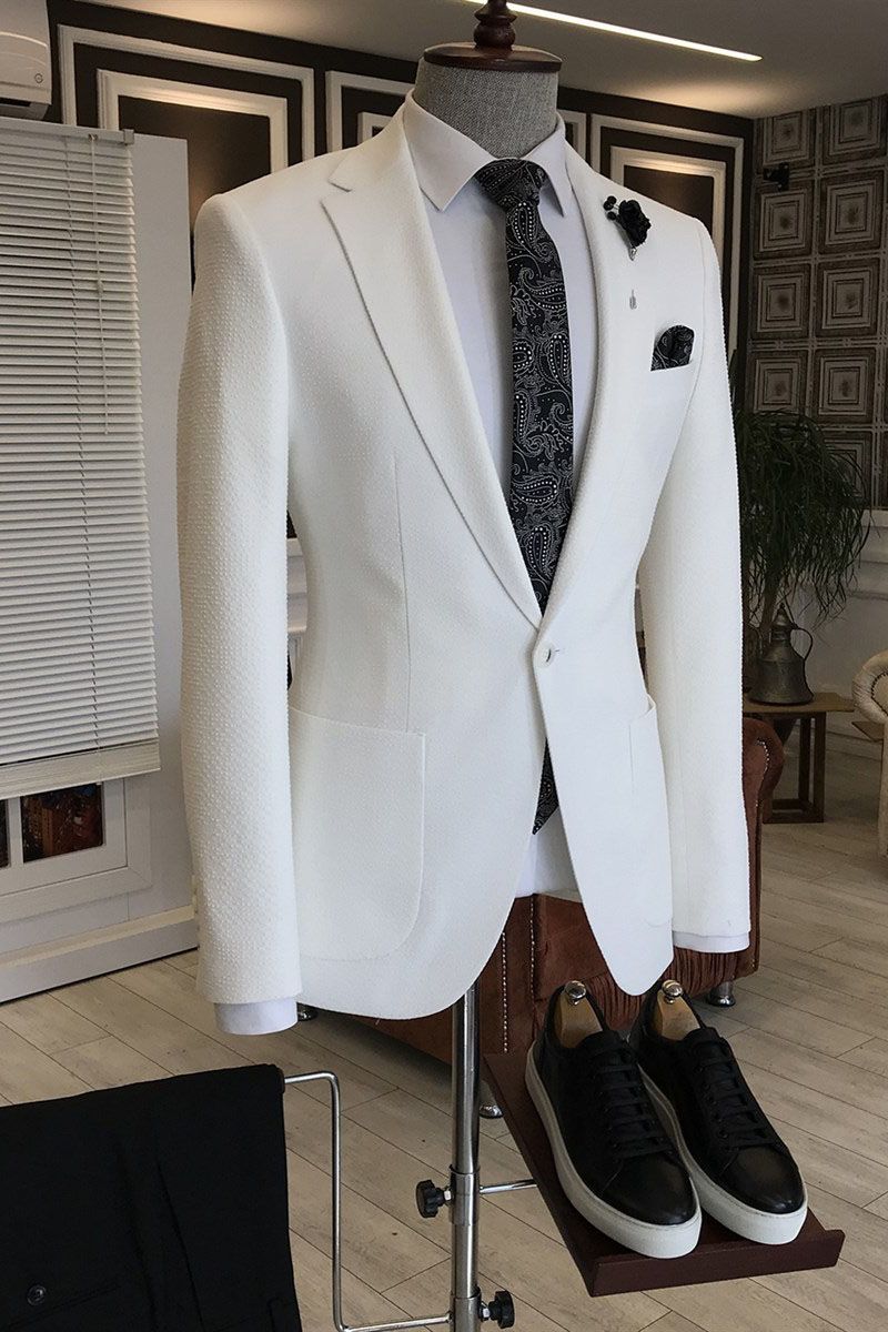 Chic White One Button Notched Lapel Suits For Men Main image
