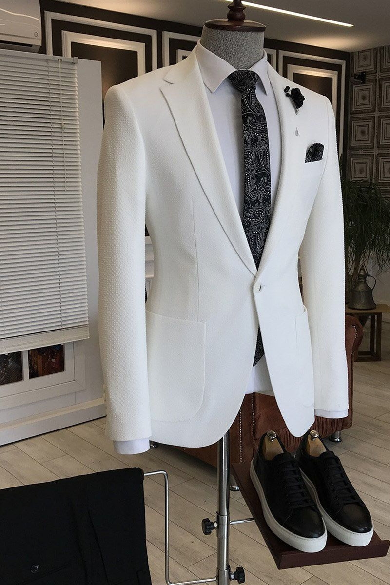 Chic White One Button Notched Lapel Suits For Men Secondary image