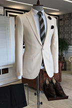 Cream White One Button Notched Lapel Suits For Men