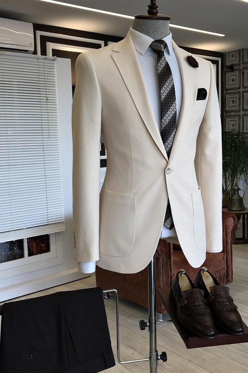 Cream White One Button Notched Lapel Suits For Men Secondary image