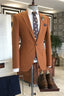 Bespoke One Button Camel Notched Lapel Suits For Men