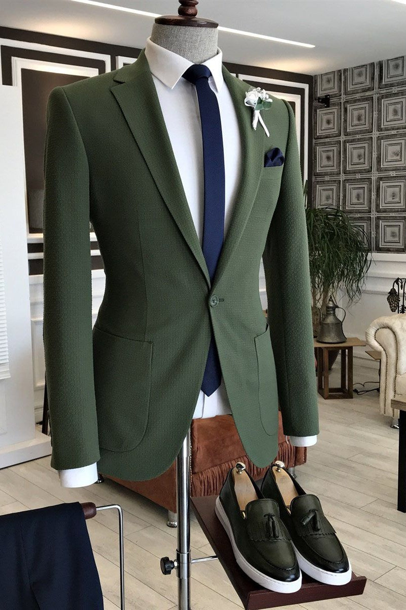 Stylish One Button Olive Green Notched Lapel Suits For Men Secondary image