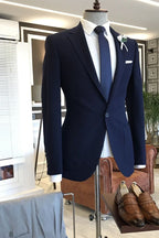 Dark Navy Blue One Button Notched Lapel Men Suits
