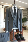 Medium Gray One Button Peaked Lapel Men Suits With Waistcoat