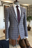 Fancy Gray Plaid One Button Peaked Lapel Men Suits