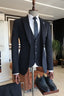Simple Dark Navy 3 Piece Peaked Lapel Men Suits